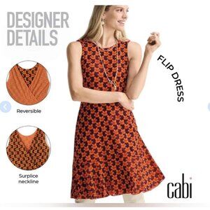 Cabi Flip Dress #6370 Orange navy blue Reversible 4 way $158 NWOT